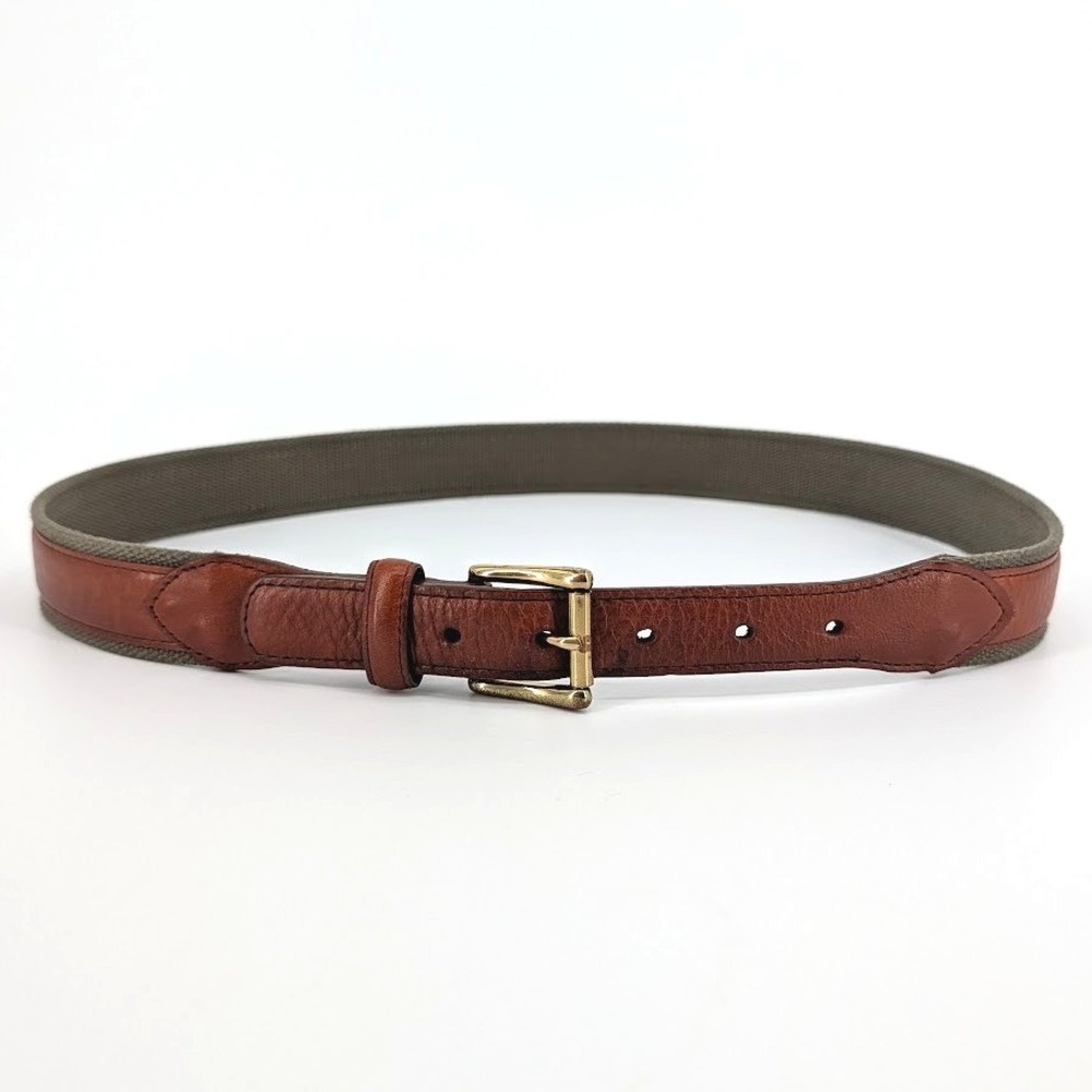 Vintage LL Bean Belt Leather Canvas Anchor Embossed Brass Buckle‎ Size 34 USA